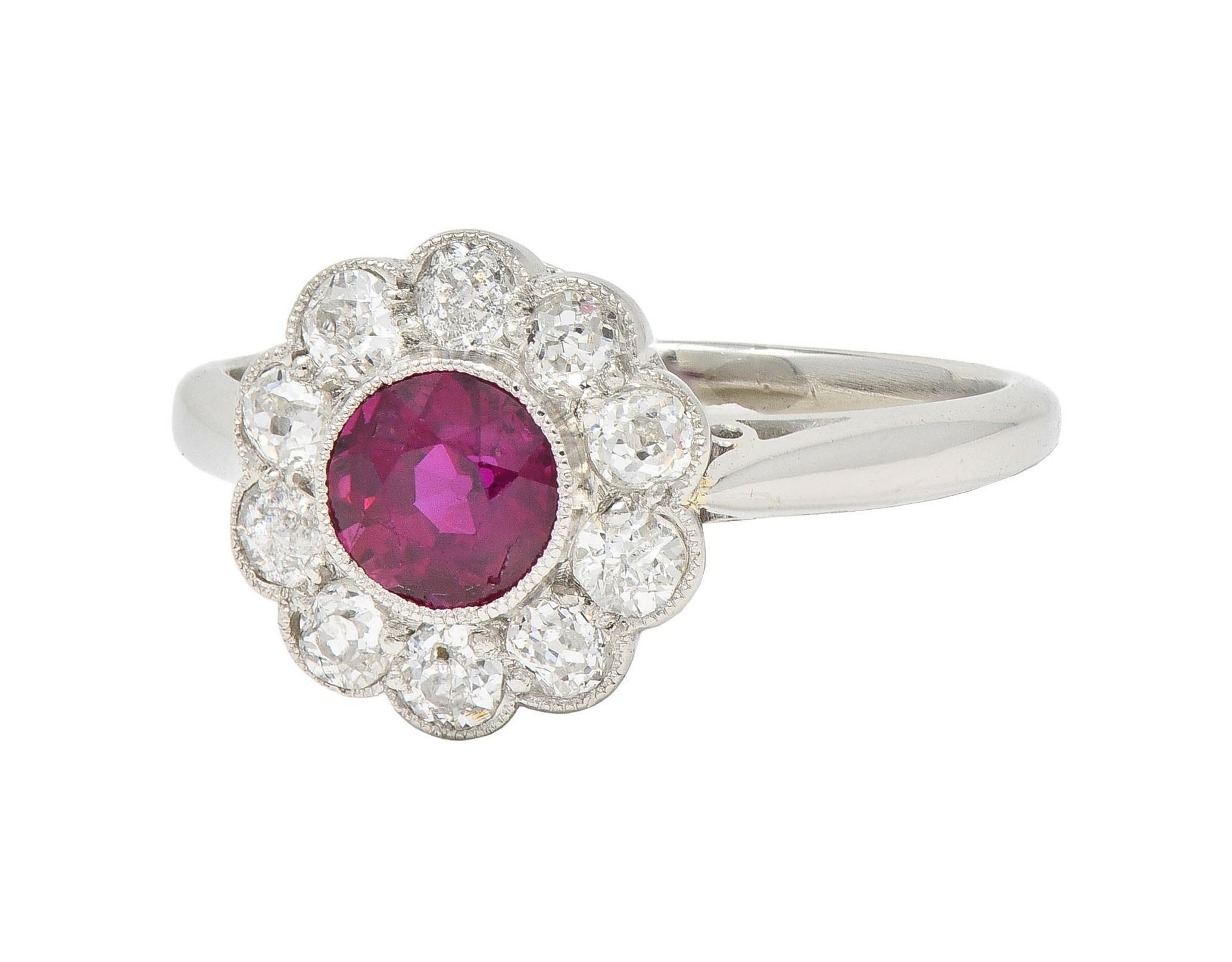Art Deco 1.20 CTW No Heat Ruby Diamond Platinum Vintage Halo Ring GIA 2
