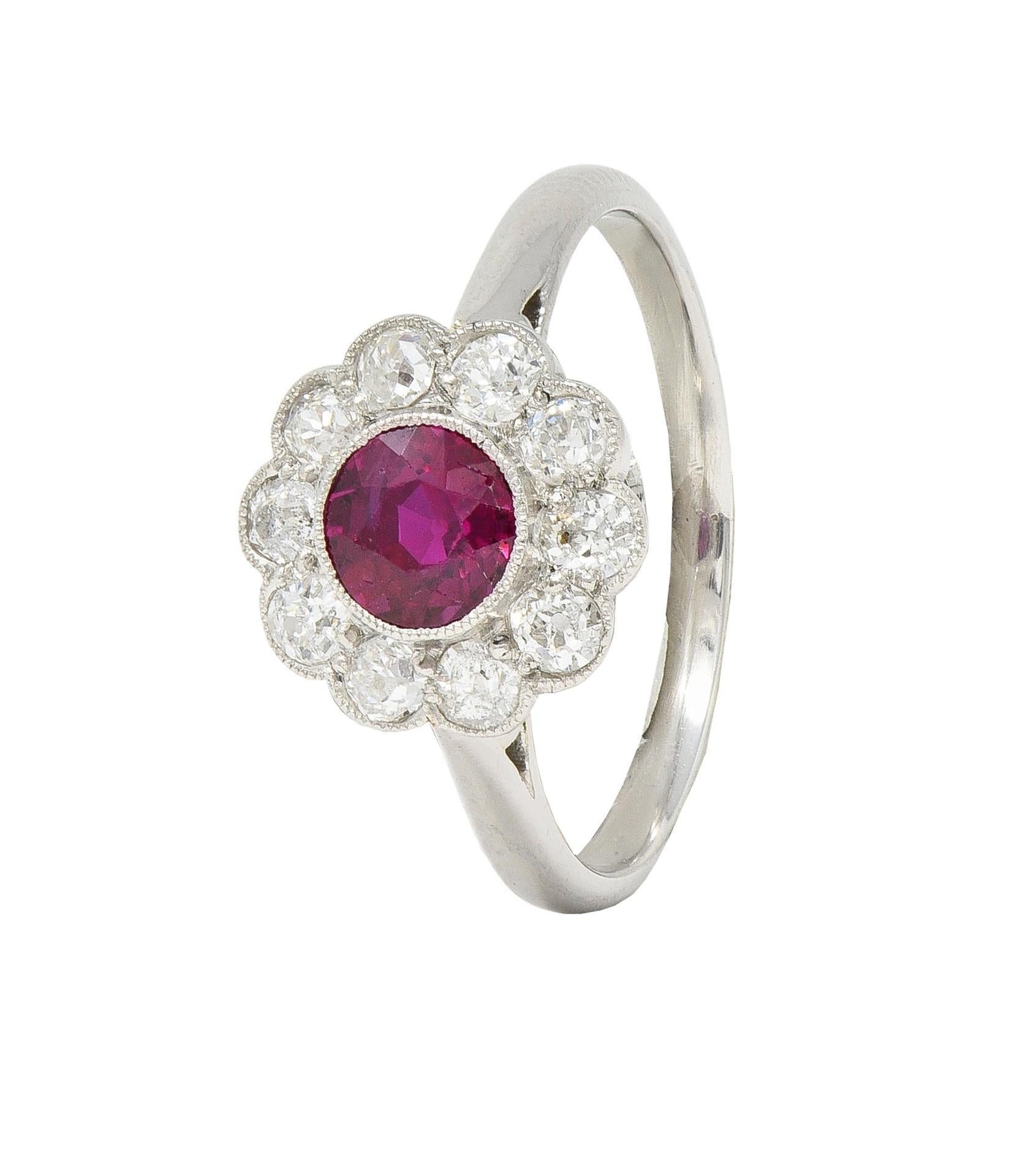 Art Deco 1.20 CTW No Heat Ruby Diamond Platinum Vintage Halo Ring GIA 3