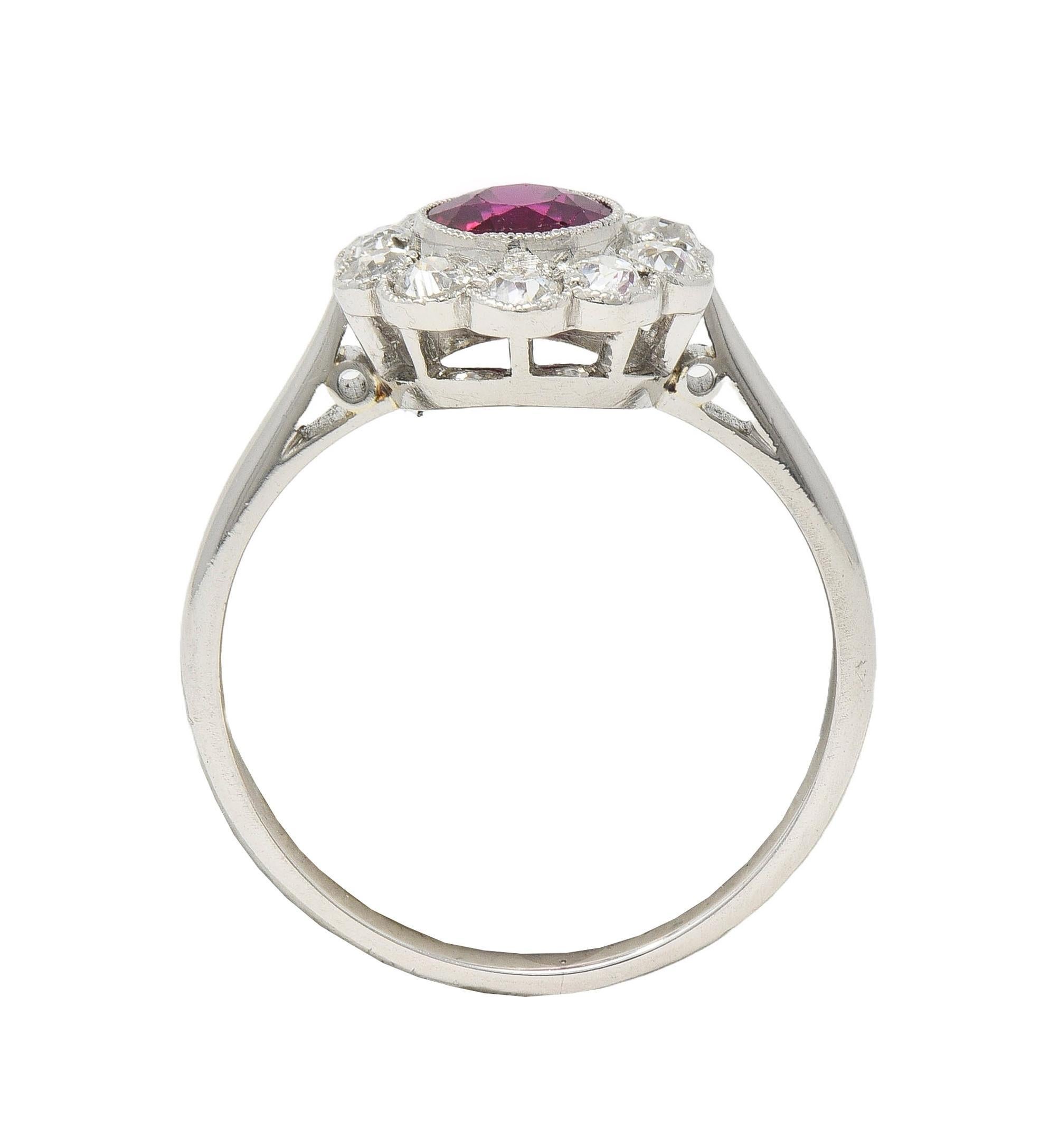 Art Deco 1.20 CTW No Heat Ruby Diamond Platinum Vintage Halo Ring GIA 4