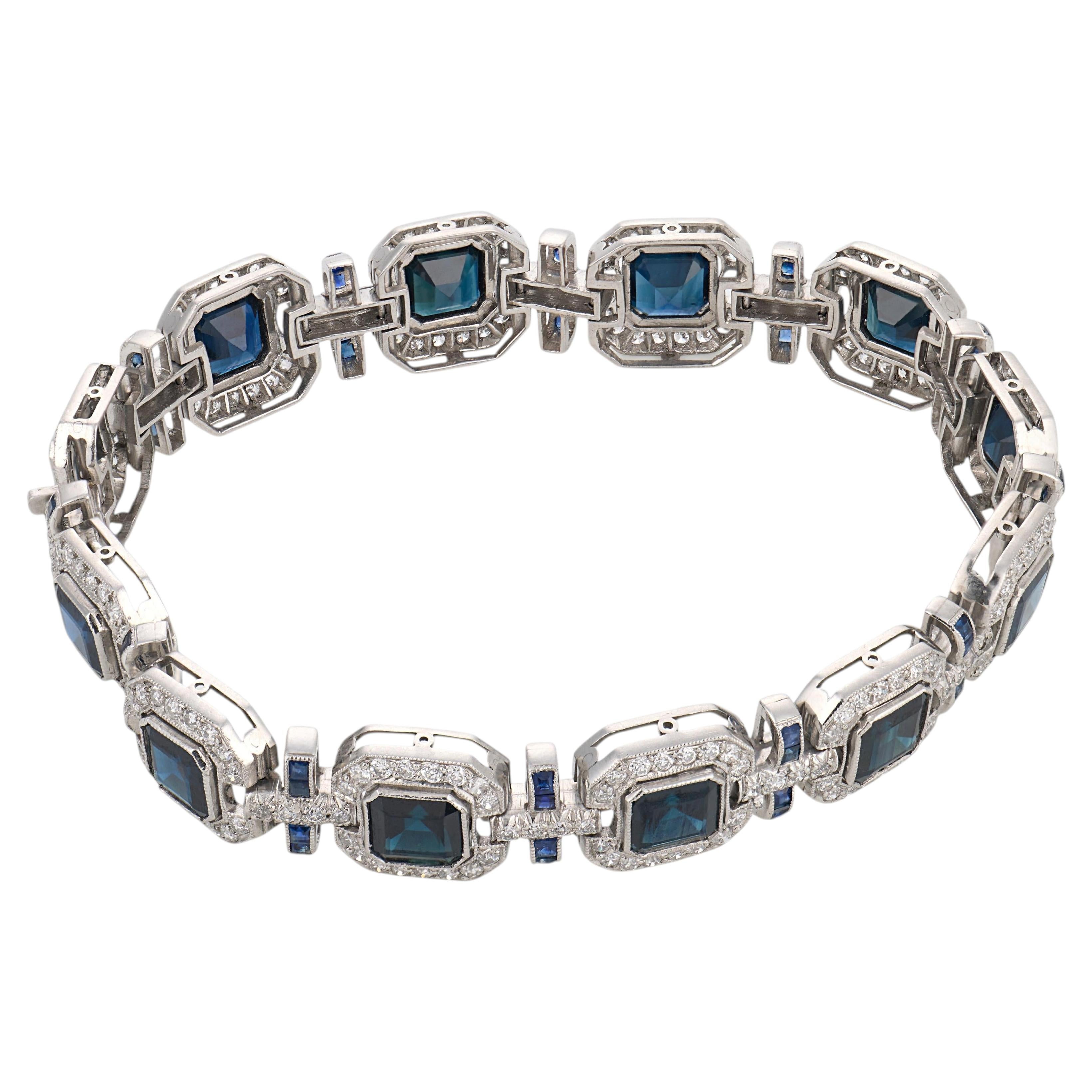 Bracciale Art Déco in platino con zaffiro da 12,00 carati e diamanti in vendita