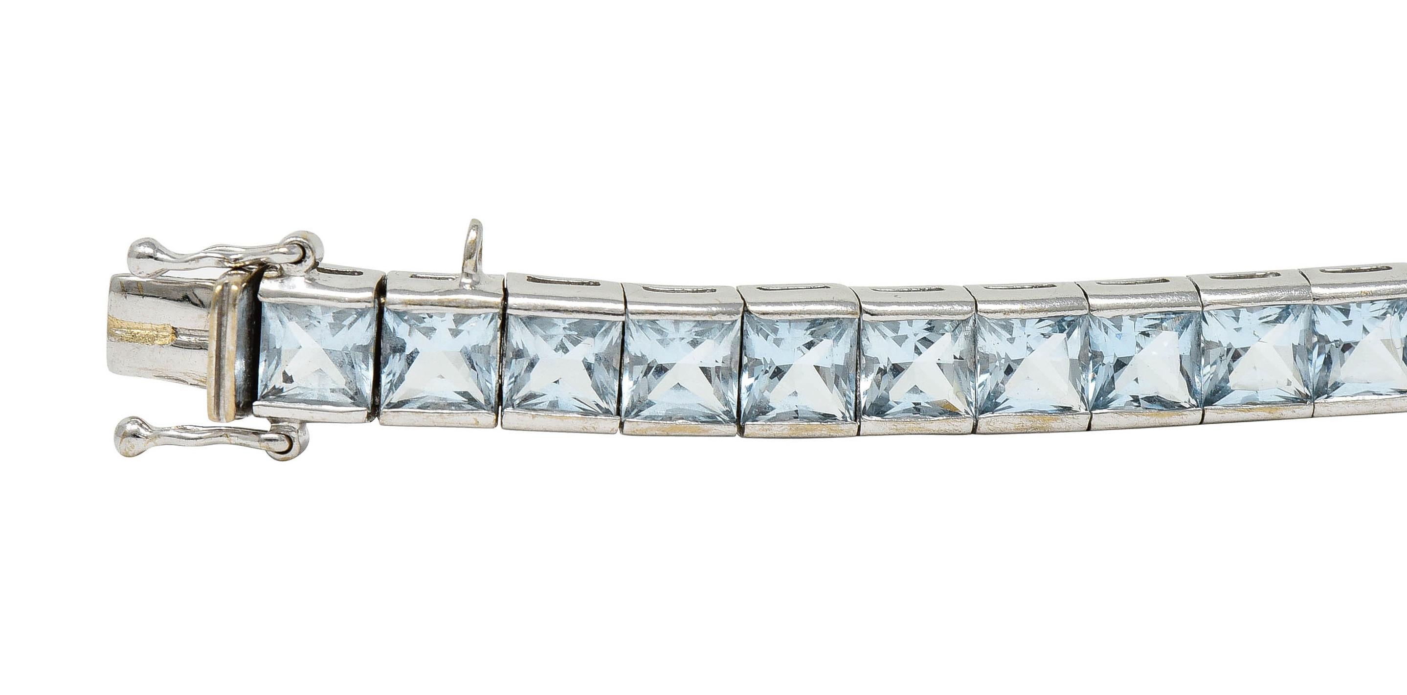 Art Deco 12.00 Carats Aquamarine 18 Karat White Gold Line Tennis Bracelet 2