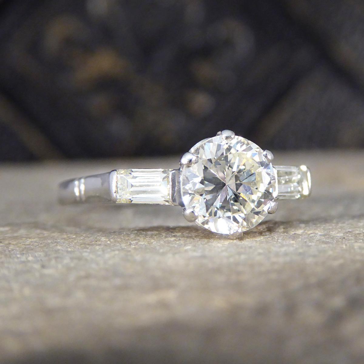 Art Deco 1.20ct Diamond Solitaire Engagement Ring with Baguette Cut 