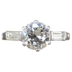 Art Deco 1.20ct Diamond Solitaire Engagement Ring with Baguette Cut Shoulders in
