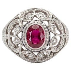 Art Deco 1.20ct Heated Burmese Ruby Ring with Diamonds in 18K Gold
