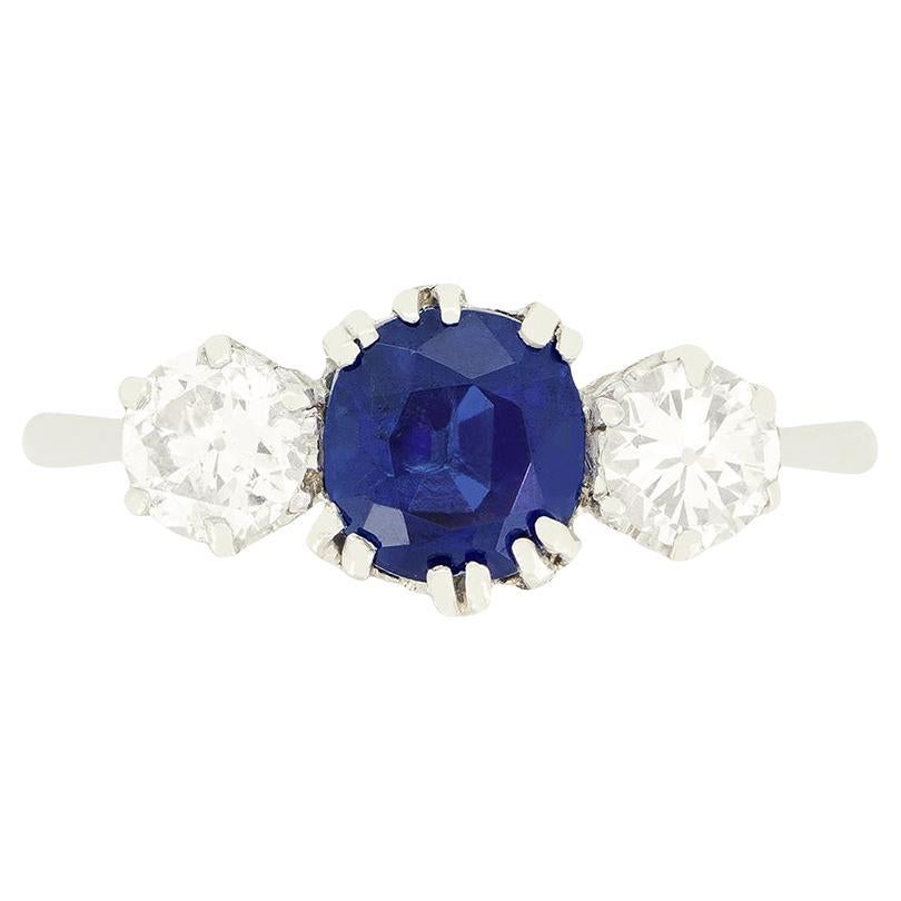 Art Deco 1.20ct Sapphire and Diamond Trilogy Ring, c.1920s