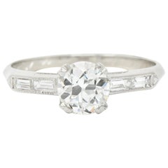 Art Deco 1.21 Carat Old European Cut Diamond Platinum Engagement Ring GIA