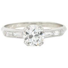 Art Deco 1.21 Carat Old European Cut Diamond Platinum Engagement Ring GIA