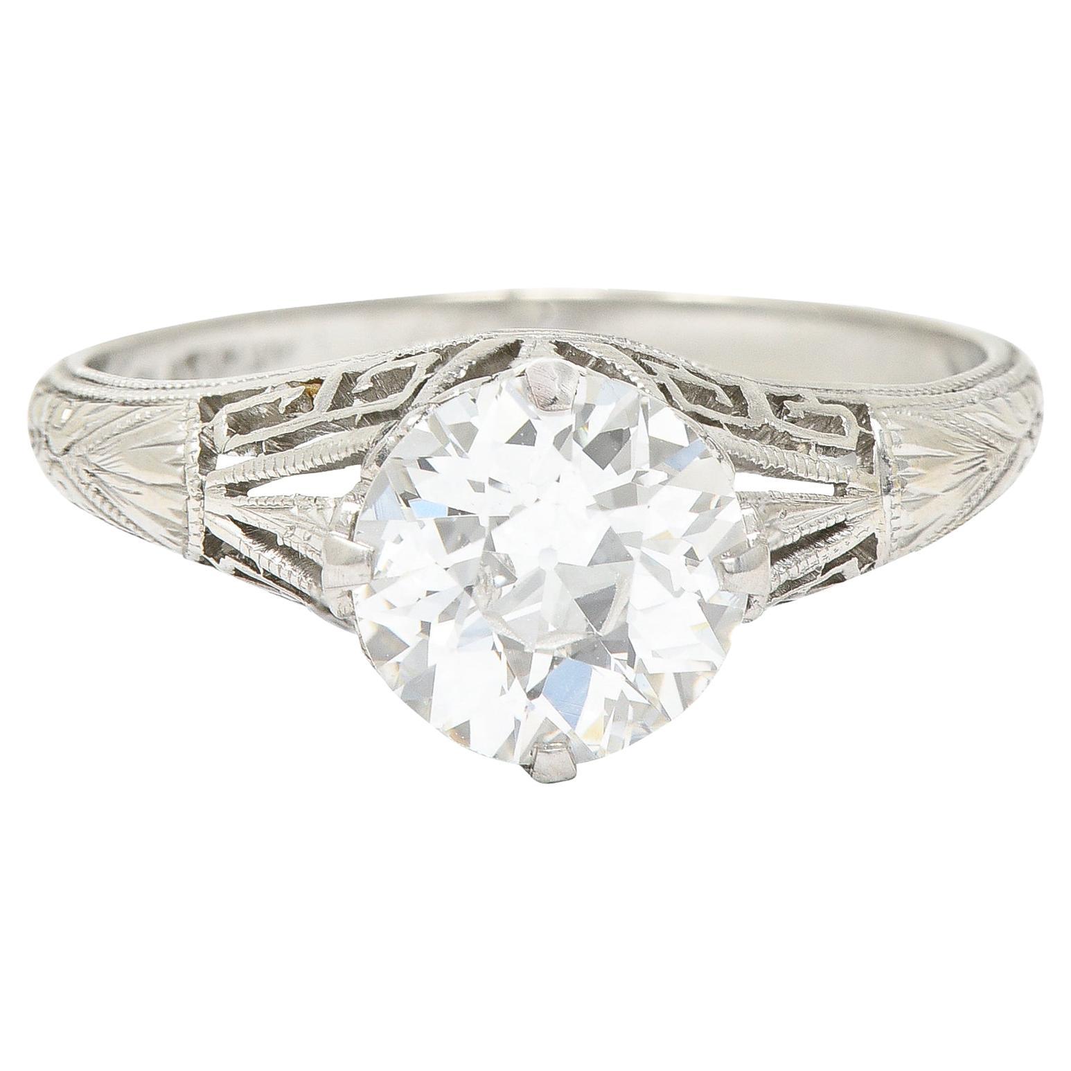Art Deco Greek Key Diamond Cluster Ring at 1stDibs