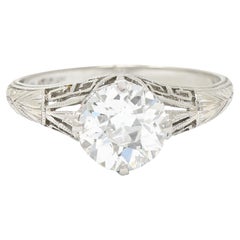 Art Deco 1.21 Carats Old European Cut Diamond Platinum Greek Key Engagement Ring