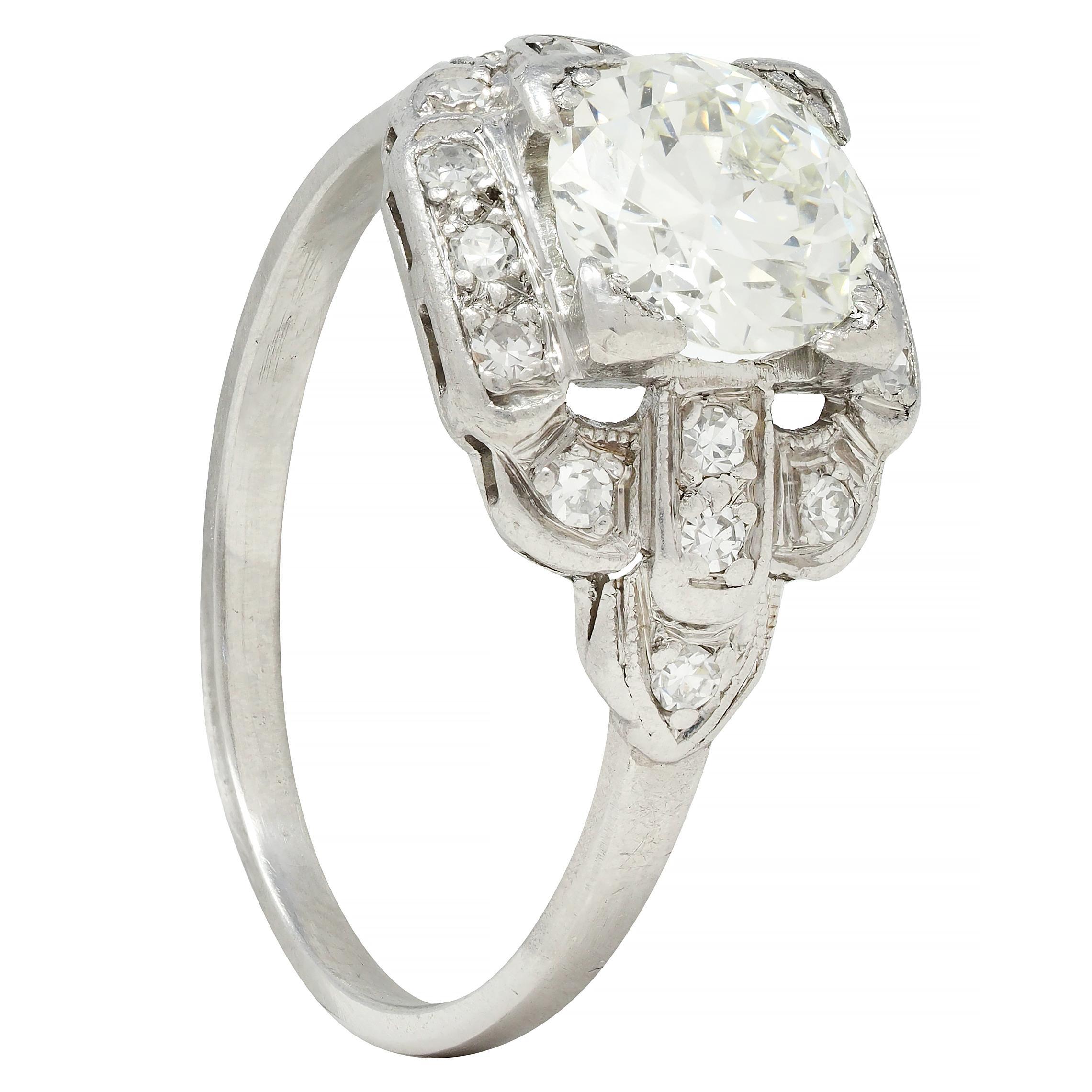 Art Deco 1.21 CTW Diamond Platinum Stepped Buckle Vintage Engagement Ring For Sale 5