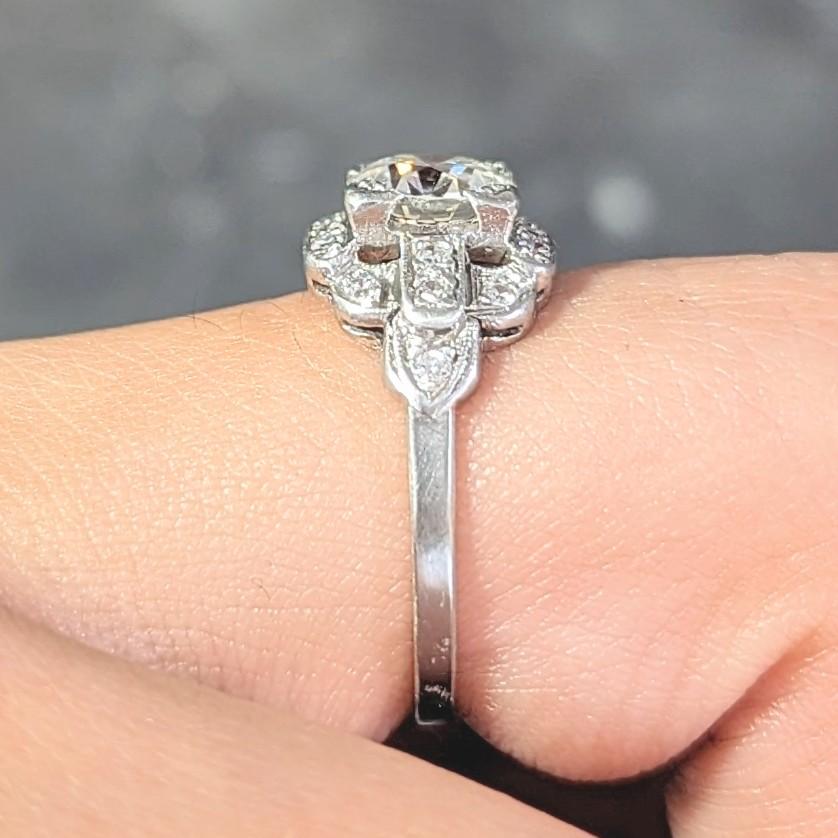 Art Deco 1.21 CTW Diamond Platinum Stepped Buckle Vintage Engagement Ring For Sale 6