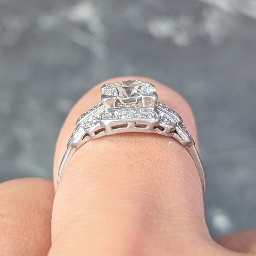 Art Deco 1.21 CTW Diamond Platinum Stepped Buckle Vintage Engagement Ring For Sale 7