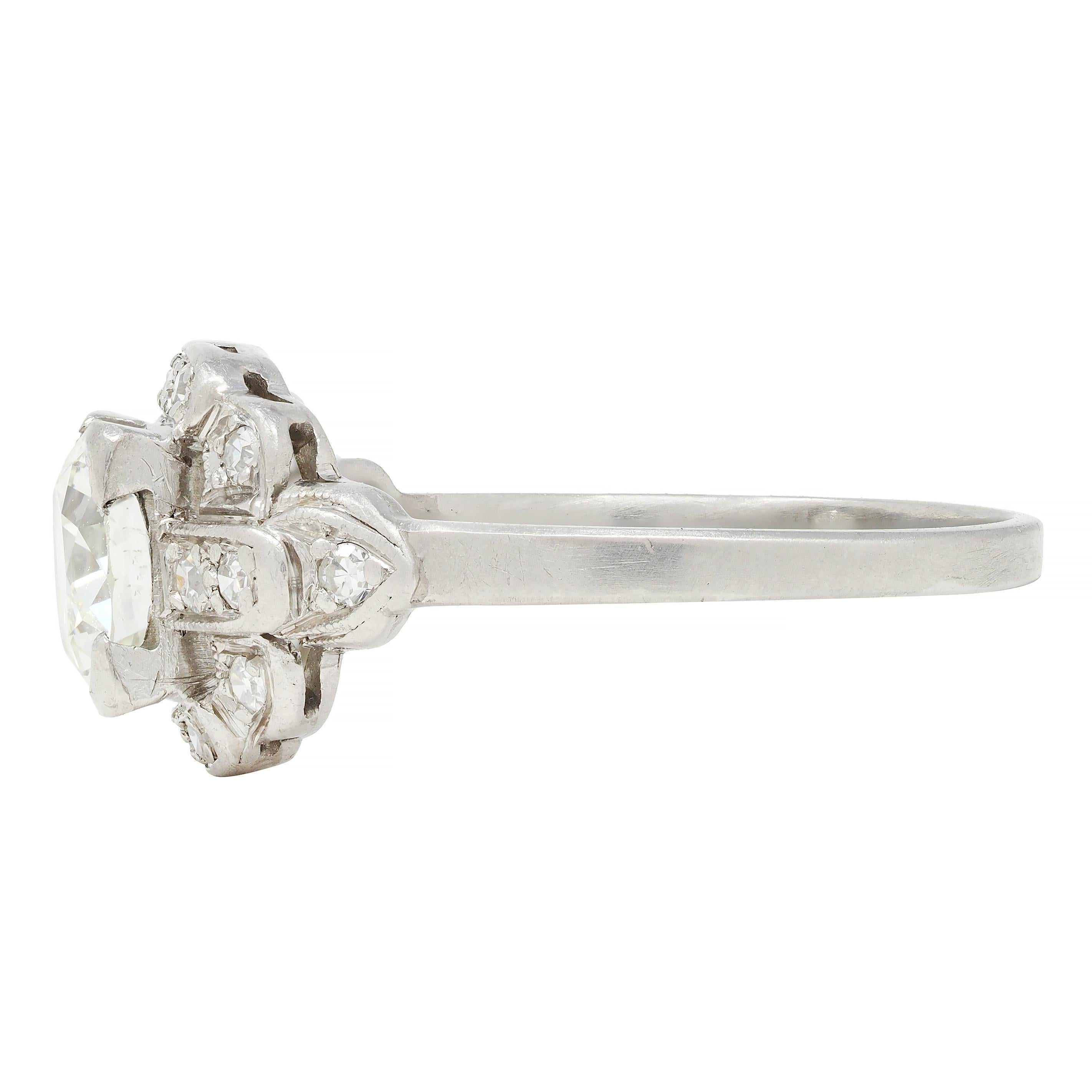 Art Deco 1.21 CTW Diamond Platinum Stepped Buckle Vintage Engagement Ring For Sale 1