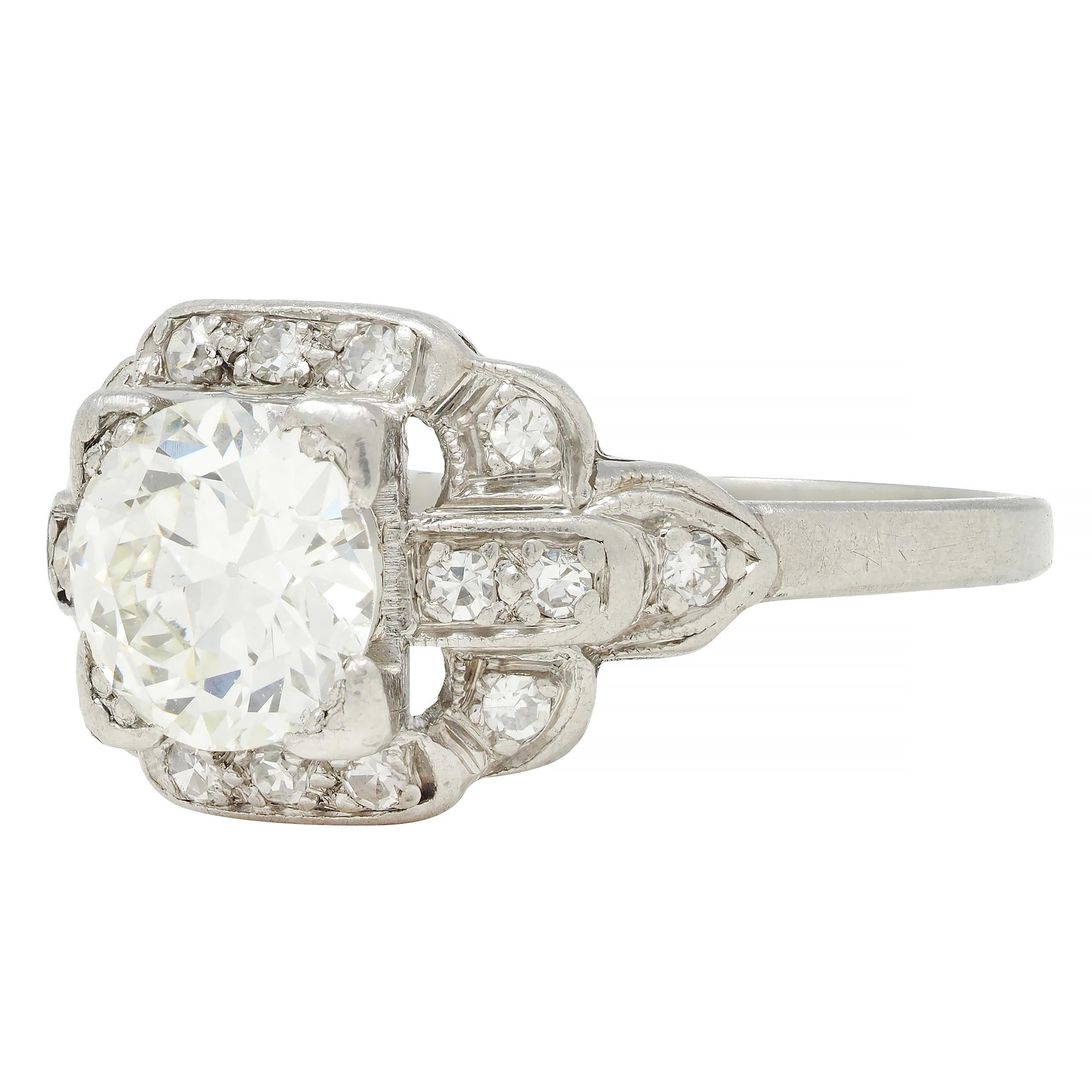 Art Deco 1.21 CTW Diamond Platinum Stepped Buckle Vintage Engagement Ring For Sale 2