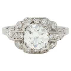 Art Deco 1,21 Karat Diamant Platin Verlobungsring mit gestufter Schnalle Vintage