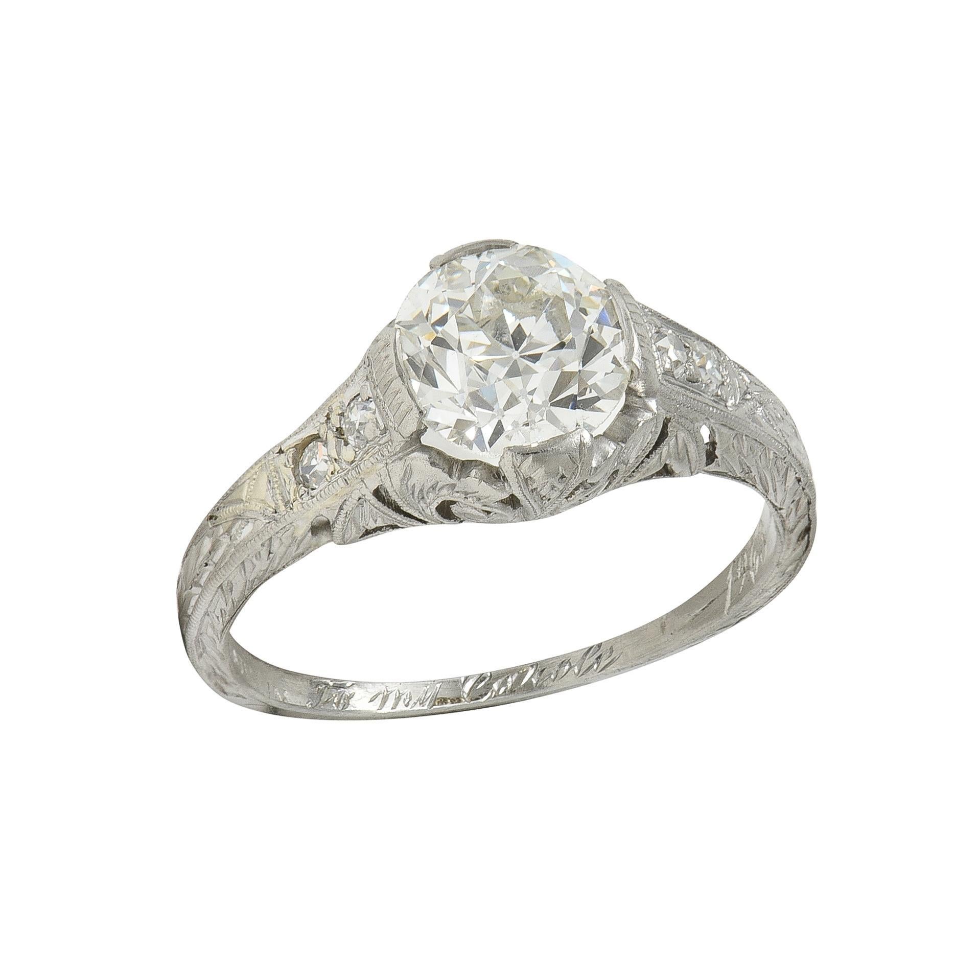 Art Deco 1.21 Old European Diamond Platinum Vintage Scrolling Engagement Ring en vente 2