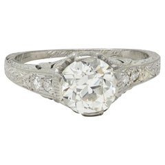 Anillo de Compromiso Art Decó 1.21 Diamante Europeo Antiguo Platino Desplazamiento Vintage