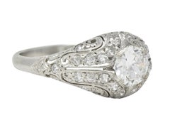 Art Deco 1.22 CTW European Diamond Platinum Scrolling Bombé Engagement Ring