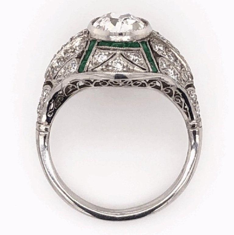 Art Deco Style 1.23 Carat Diamond Emerald Platinum Engagement Ring at ...