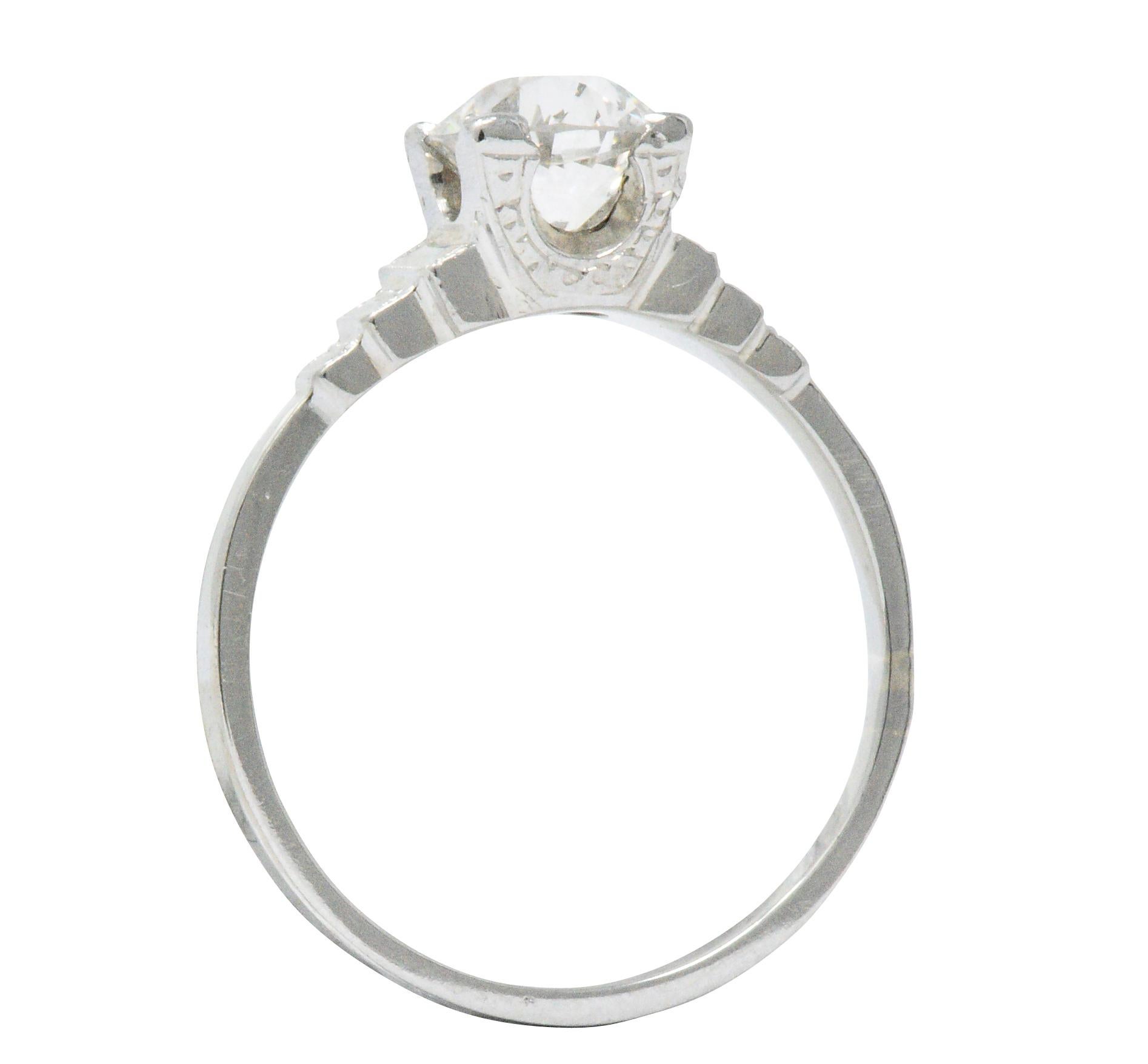 Round Cut Art Deco 1.23 Carats Old European Diamond Platinum Engagement Ring GIA