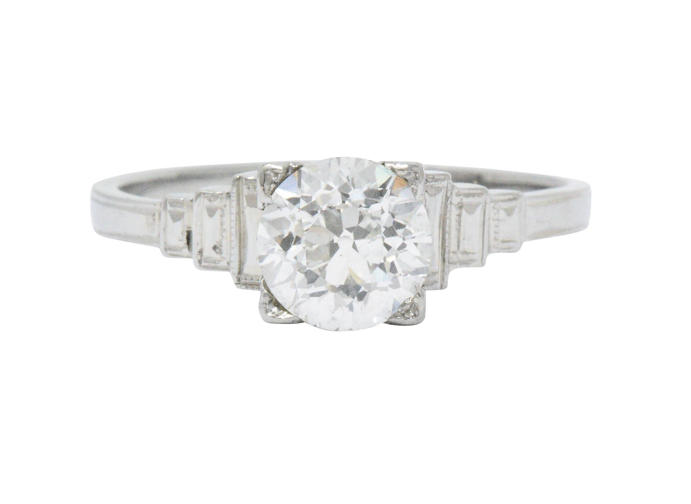 Women's or Men's Art Deco 1.23 Carats Old European Diamond Platinum Engagement Ring GIA