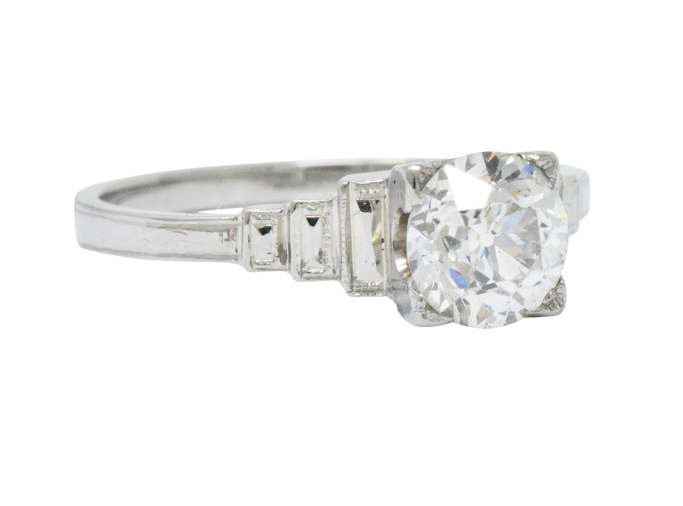 Art Deco 1.23 Carats Old European Diamond Platinum Engagement Ring GIA 1