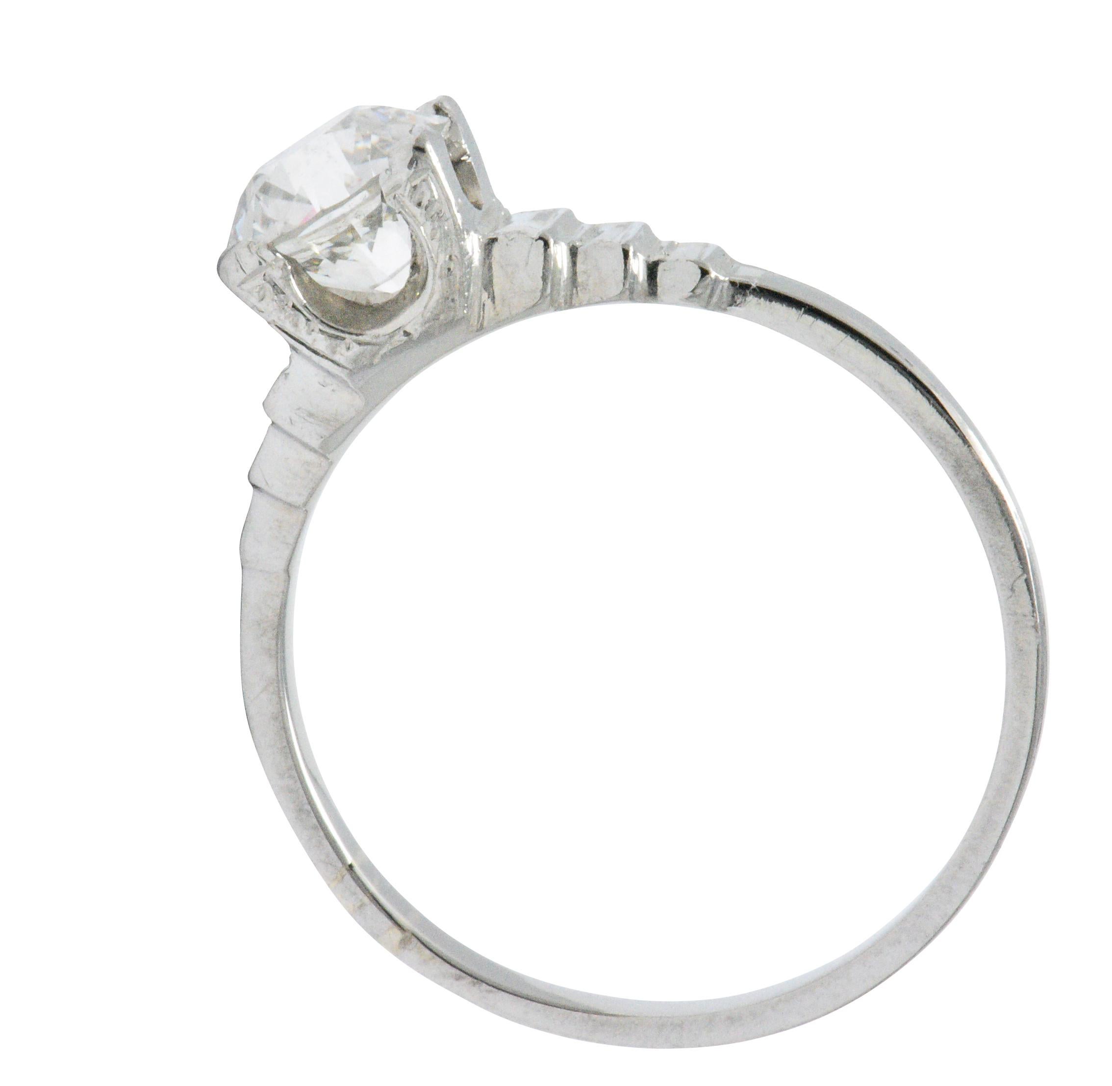 Art Deco 1.23 Carats Old European Diamond Platinum Engagement Ring GIA 2