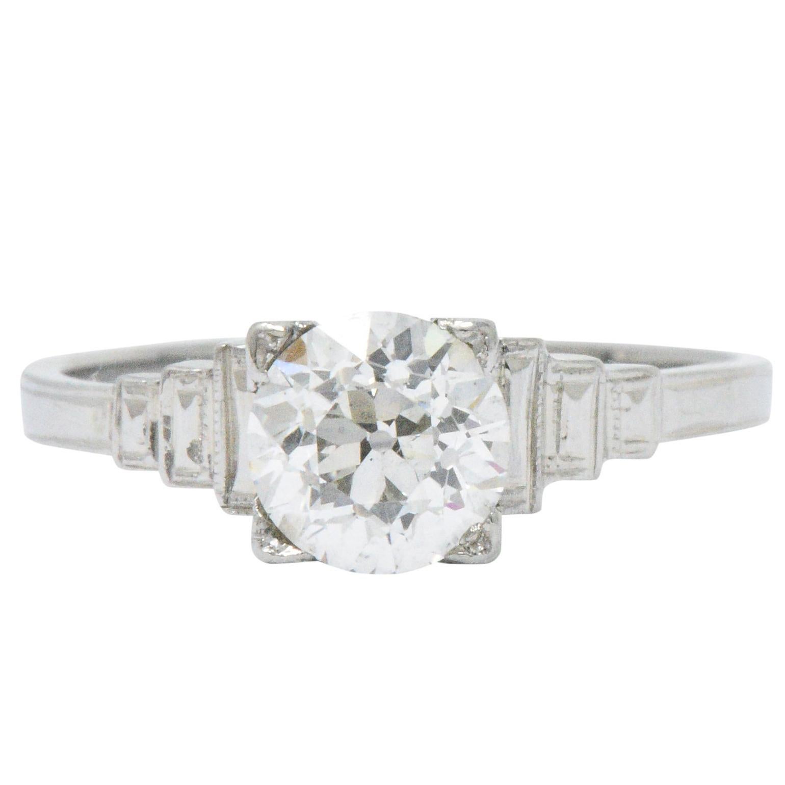 Art Deco 1.23 Carats Old European Diamond Platinum Engagement Ring GIA