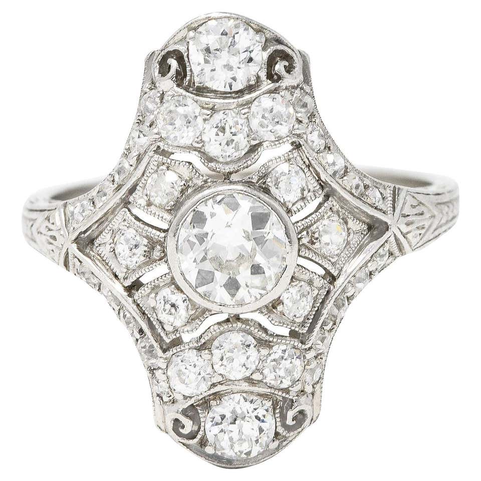 Old European Cut Diamond and Platinum Cluster Ring at 1stDibs