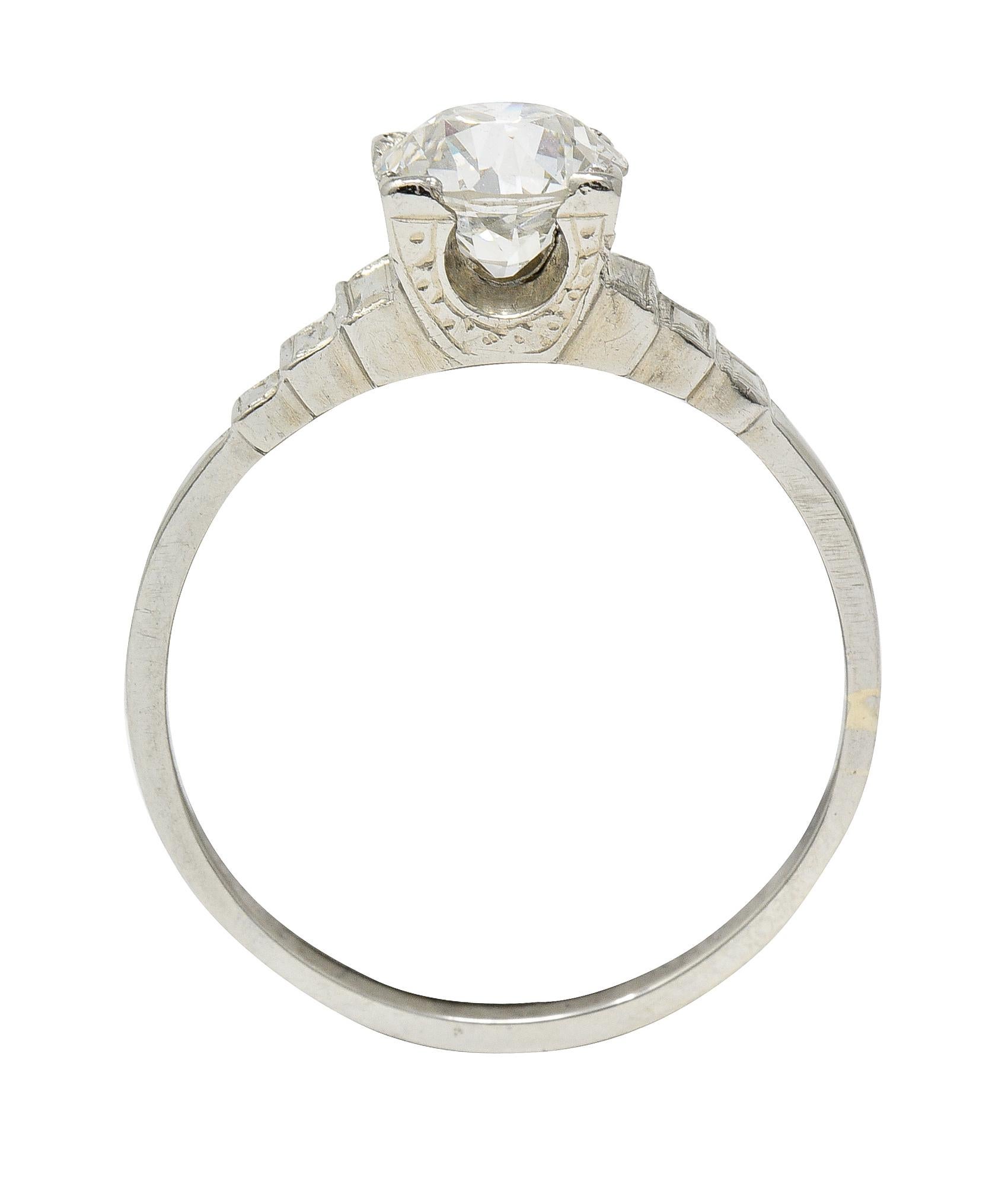 Art Deco 1.23 CTW Old European Cut Diamond Platinum Engagement Ring GIA For Sale 5