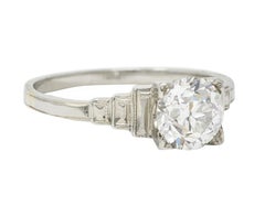 Art Deco 1.23 CTW Old European Cut Diamond Platinum Engagement Ring GIA