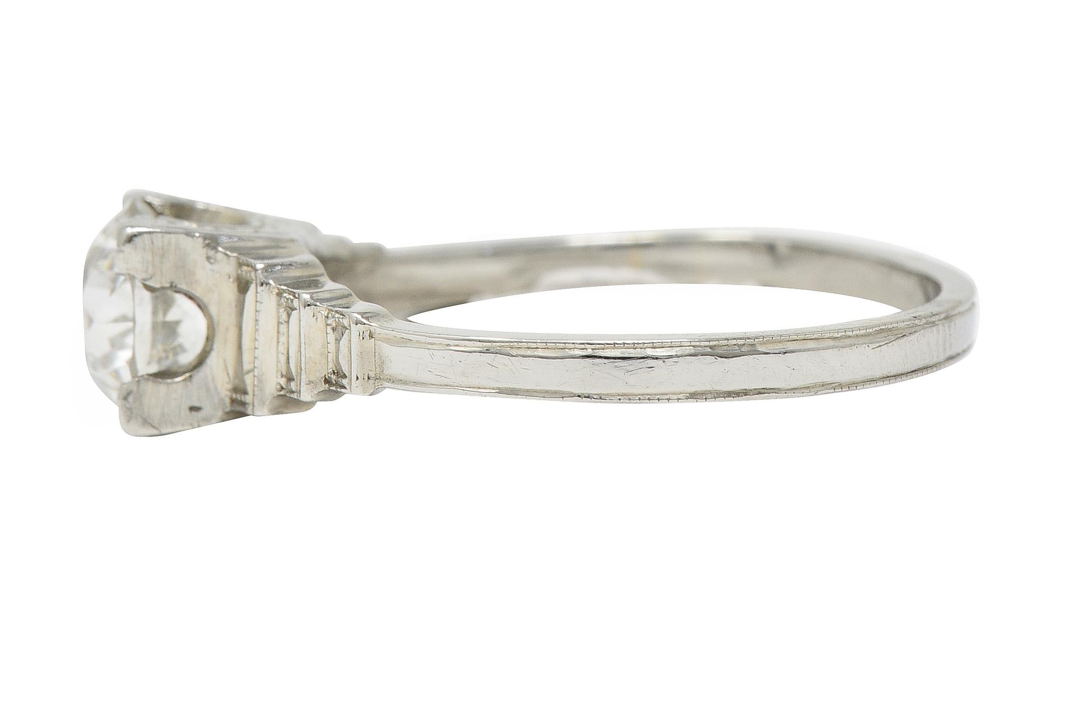 Women's or Men's Art Deco 1.23 CTW Old European Cut Diamond Platinum Engagement Ring GIA For Sale