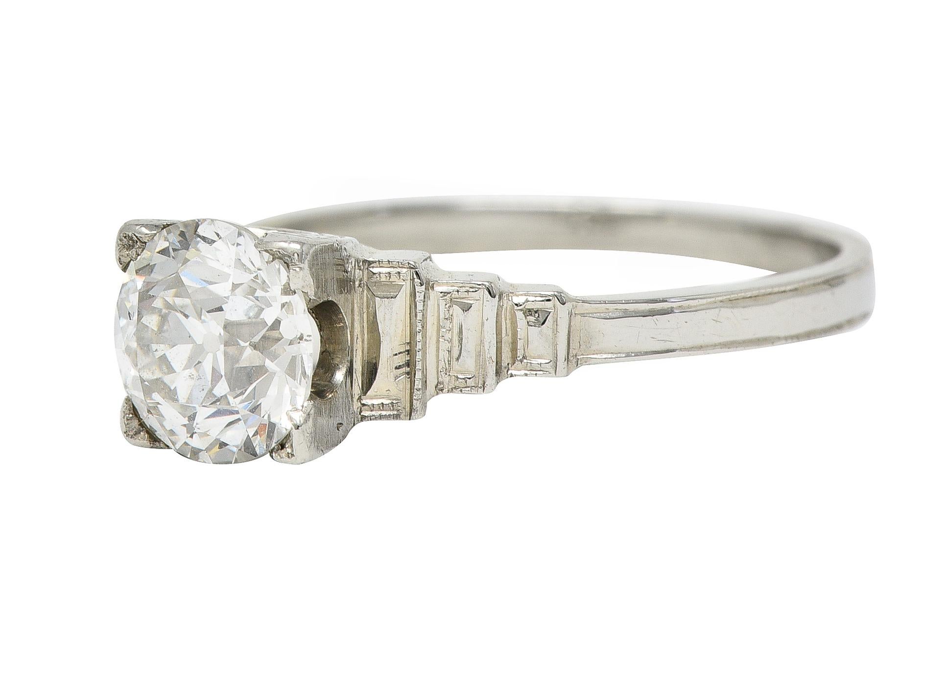 Art Deco 1.23 CTW Old European Cut Diamond Platinum Engagement Ring GIA For Sale 1