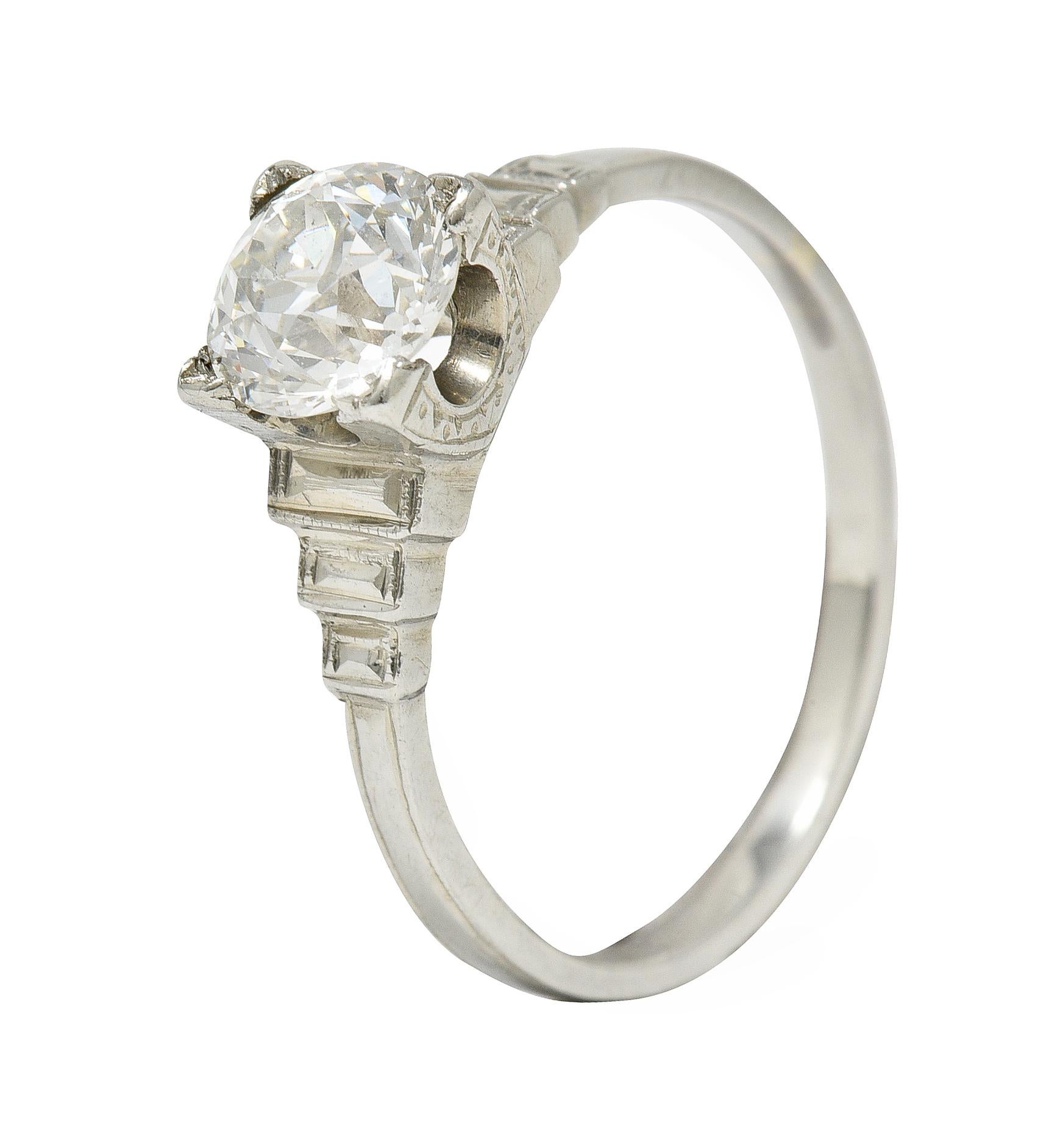 Art Deco 1.23 CTW Old European Cut Diamond Platinum Engagement Ring GIA For Sale 2
