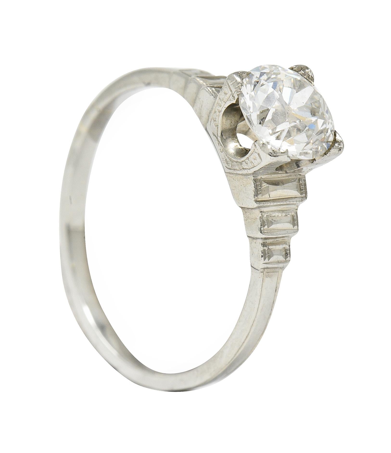 Art Deco 1.23 CTW Old European Cut Diamond Platinum Engagement Ring GIA For Sale 3