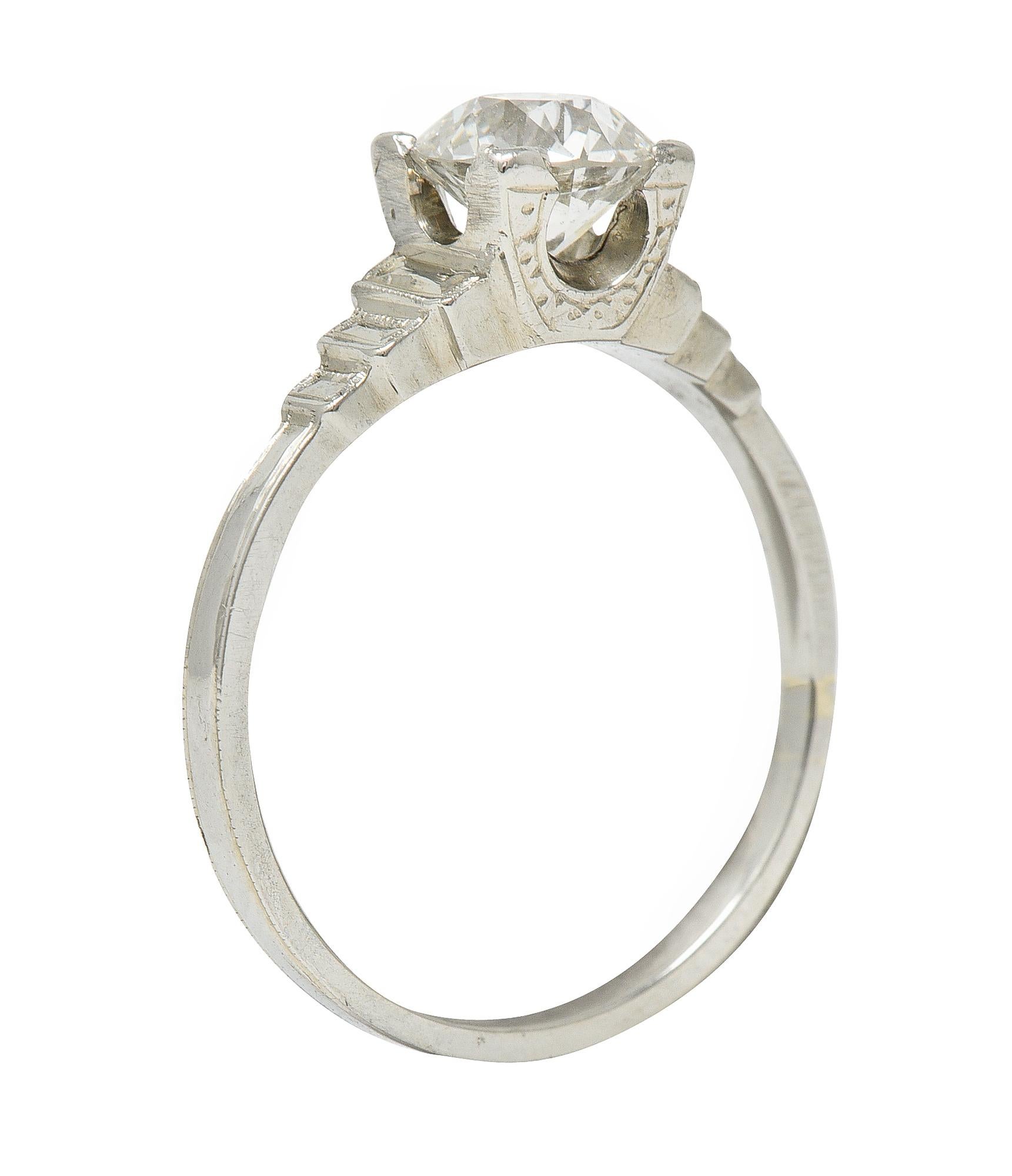 Art Deco 1.23 CTW Old European Cut Diamond Platinum Engagement Ring GIA For Sale 4