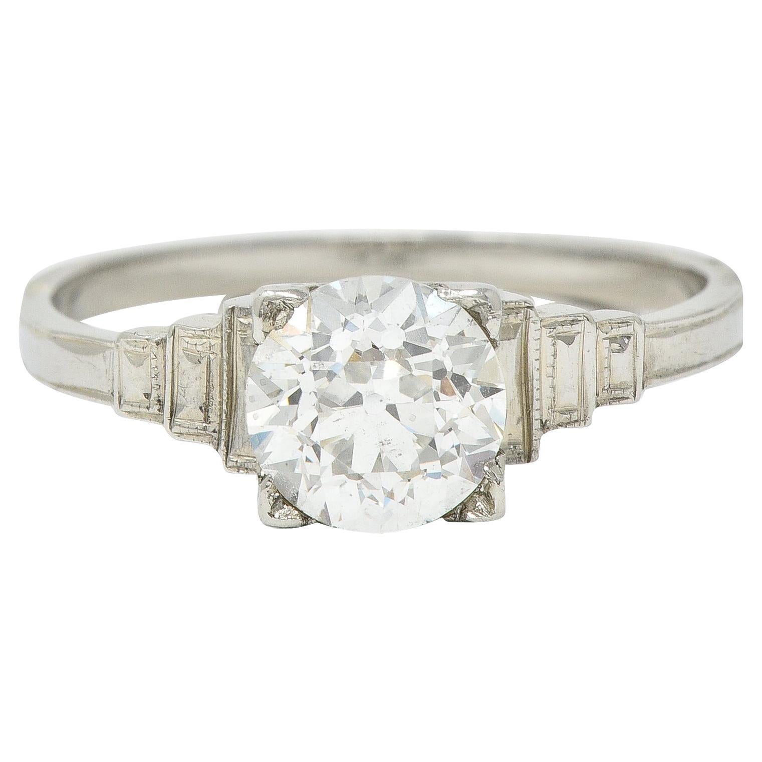 Art Deco 1.23 CTW Old European Cut Diamond Platinum Engagement Ring GIA For Sale