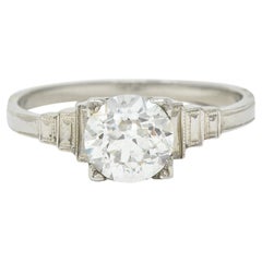 Art Deco 1.23 CTW Old European Cut Diamond Platinum Engagement Ring GIA