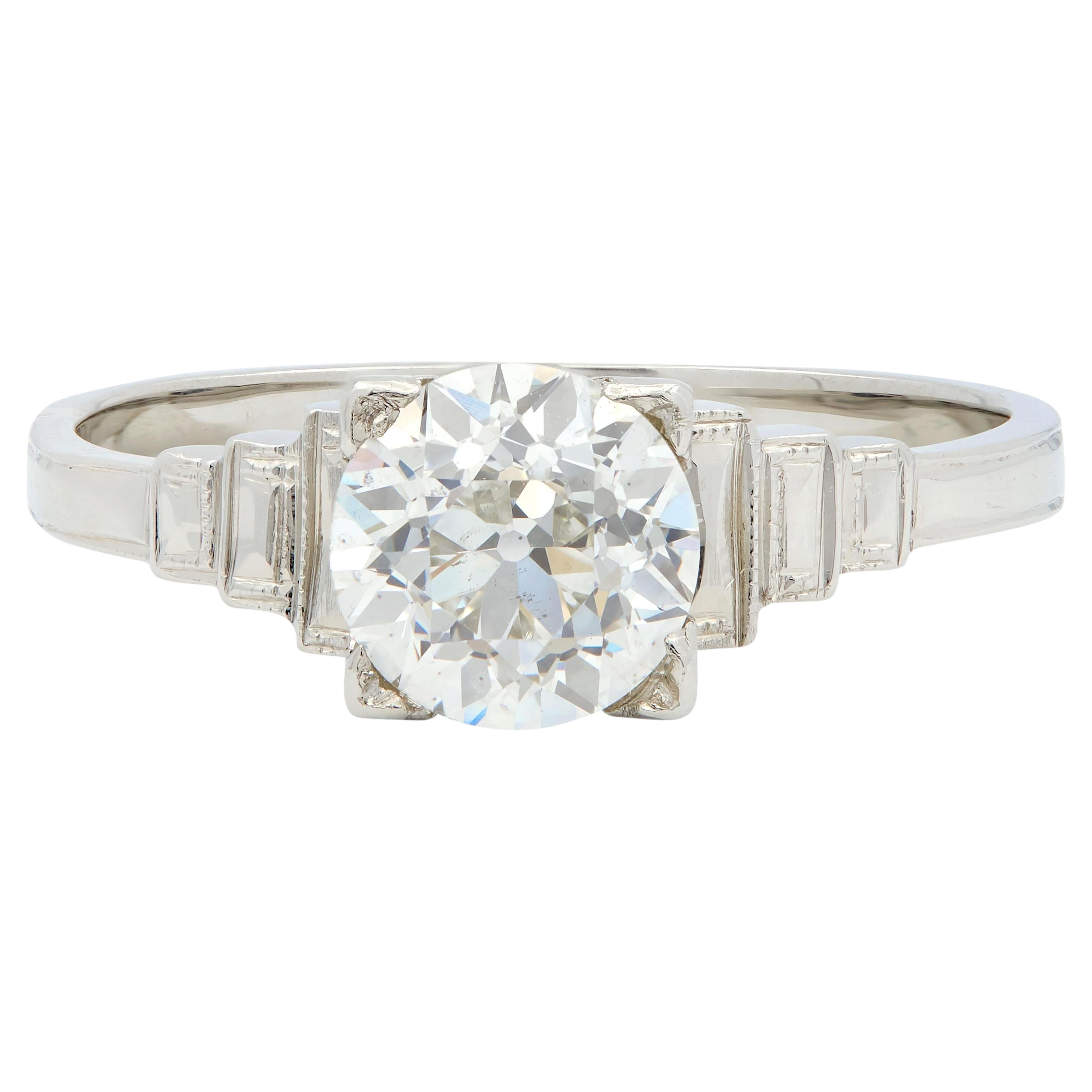 Art Deco 1.23 CTW Old European Cut Diamond Platinum Vintage Engagement Ring GIA