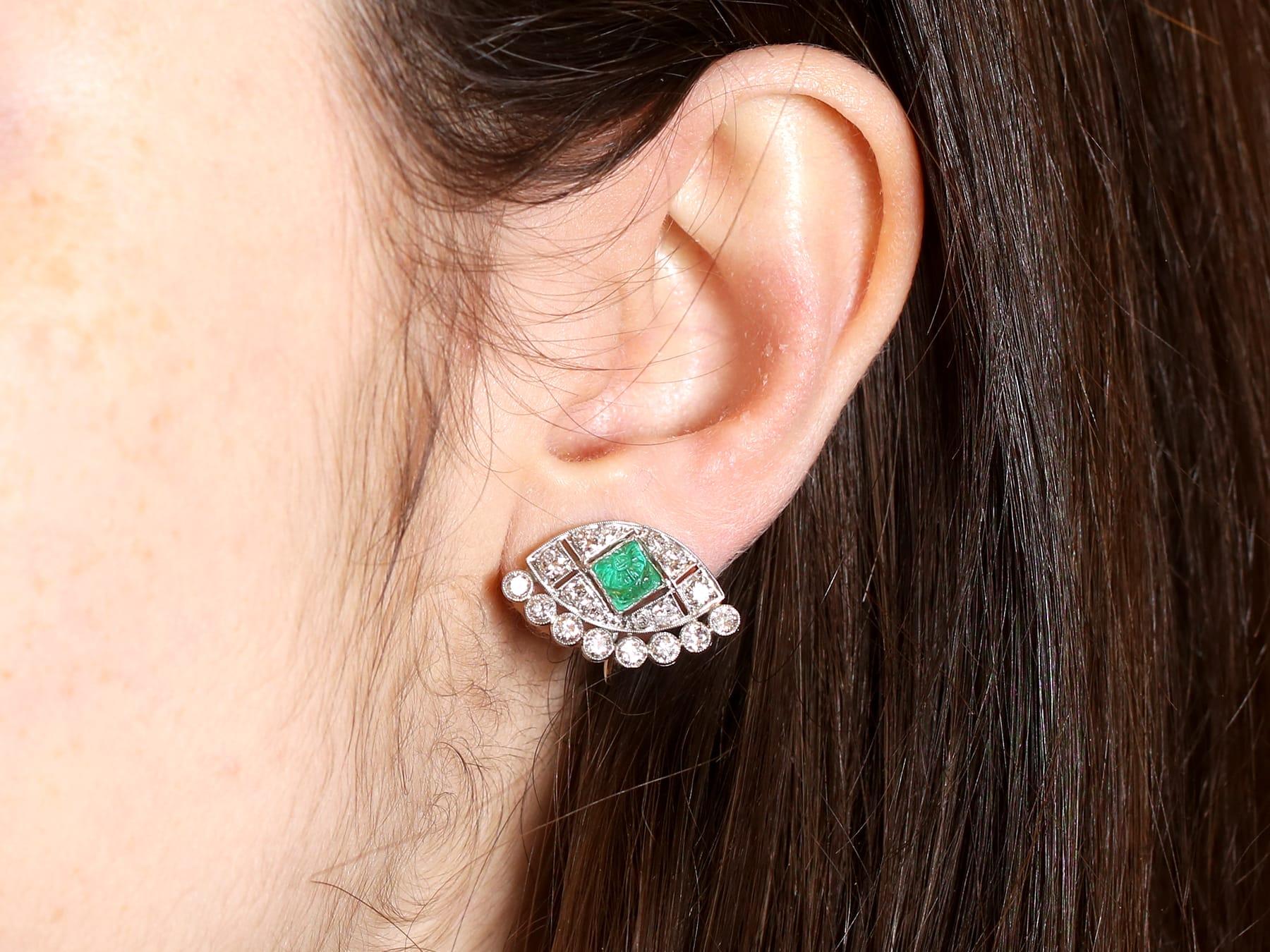 Art Deco 1.24 Carat Emerald 1.66 Carat Diamond and Platinum Earrings Circa 1920 For Sale 5