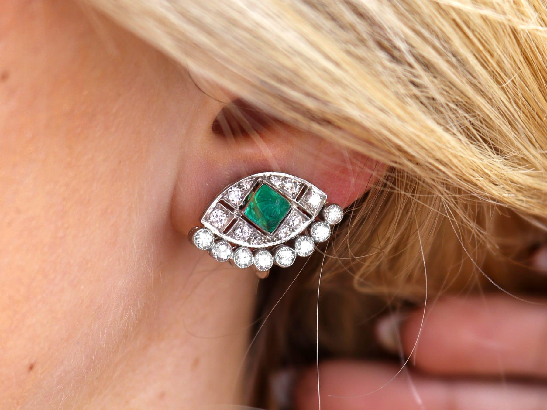 Old European Cut Art Deco 1.24 Carat Emerald 1.66 Carat Diamond and Platinum Earrings Circa 1920 For Sale