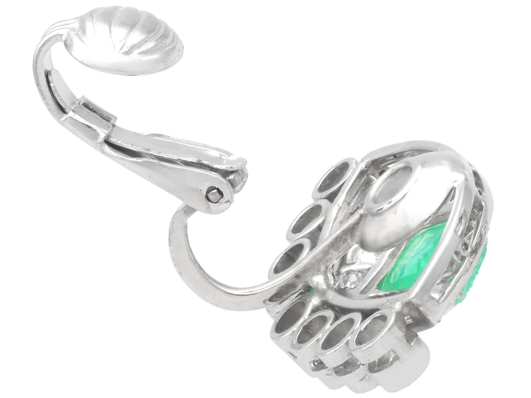 Art Deco 1.24 Carat Emerald 1.66 Carat Diamond and Platinum Earrings Circa 1920 For Sale 2