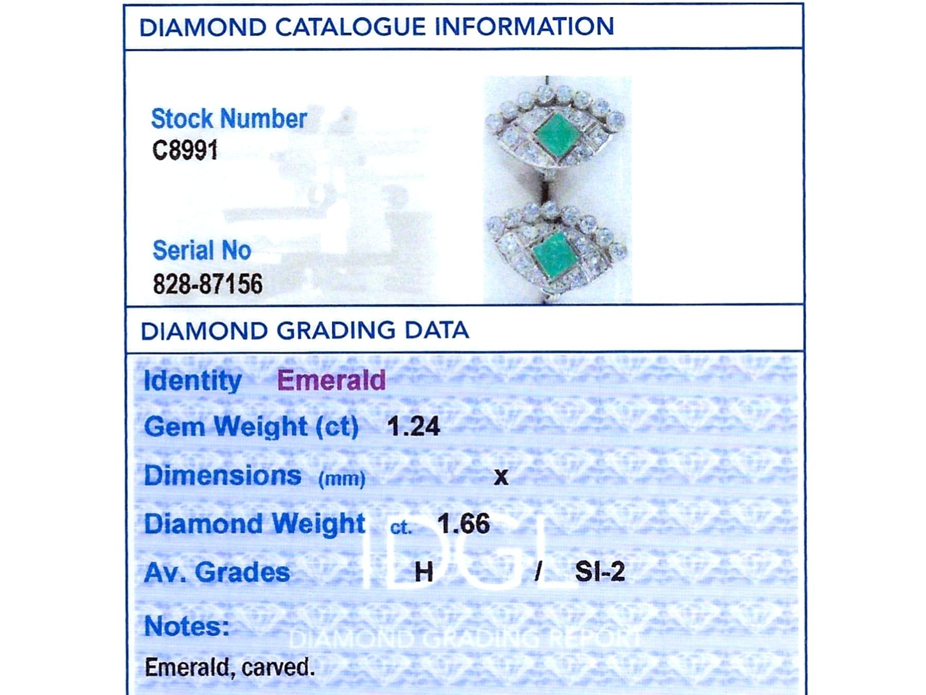 Art Deco 1.24 Carat Emerald 1.66 Carat Diamond and Platinum Earrings Circa 1920 For Sale 4