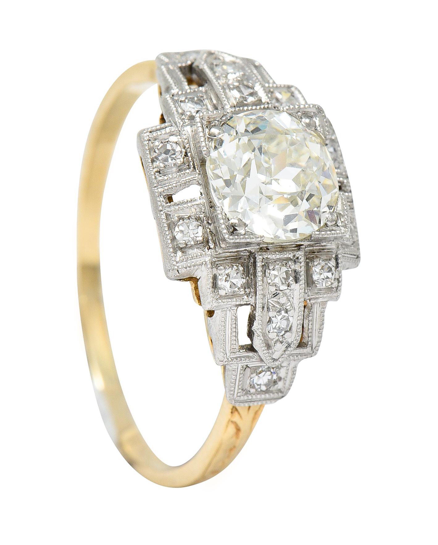 Art Deco 1.24 Carats Diamond Platinum 14 Karat Yellow Gold Engagement Ring 5