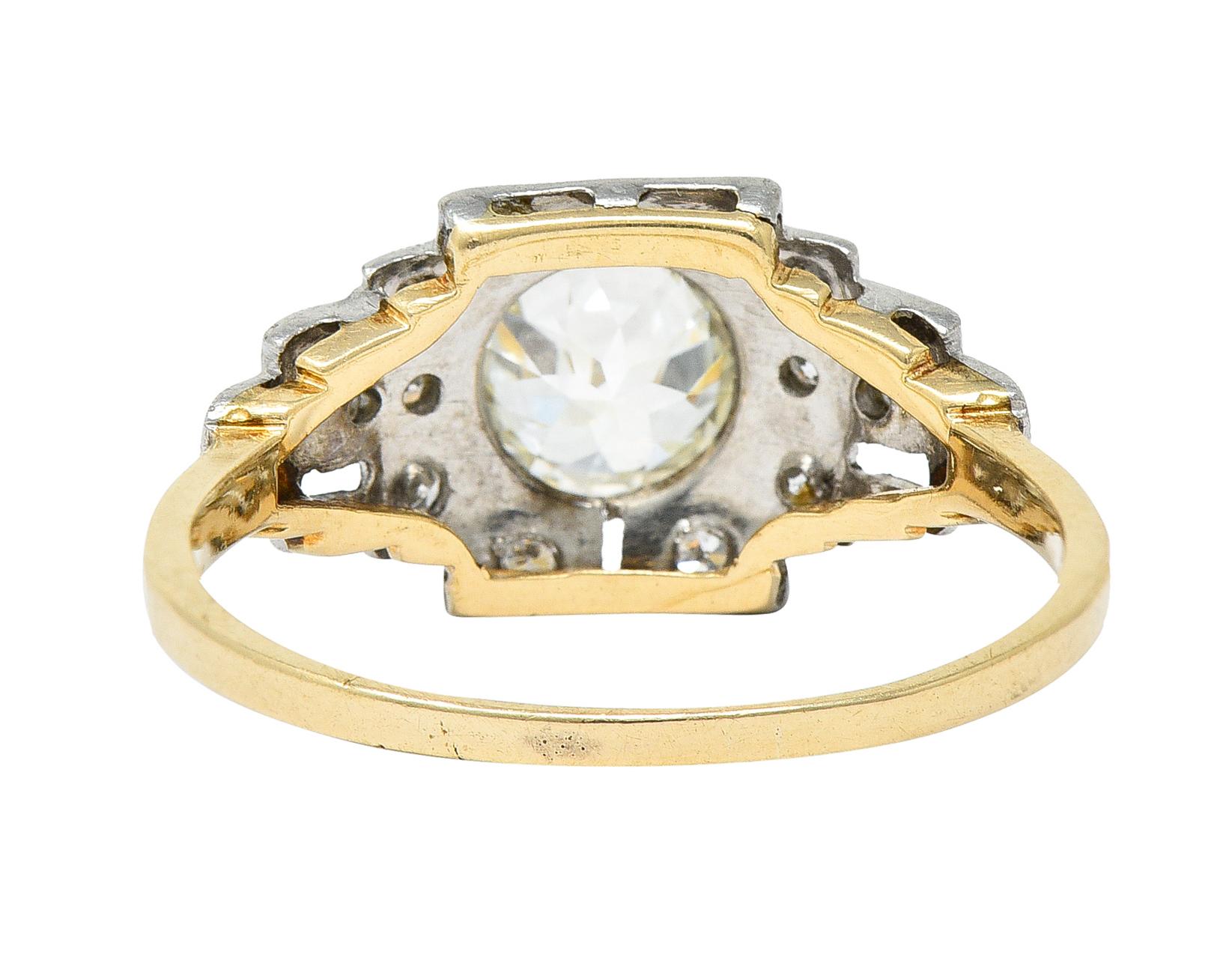 Round Cut Art Deco 1.24 Carats Diamond Platinum 14 Karat Yellow Gold Engagement Ring