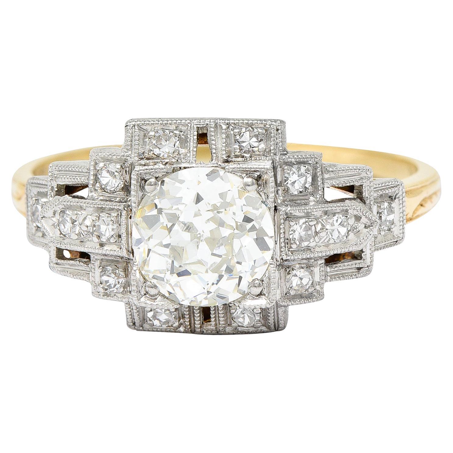 Art Deco 1.24 Carats Diamond Platinum 14 Karat Yellow Gold Engagement Ring
