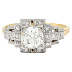 Art Deco 1.24 Carats Diamond Platinum 14 Karat Yellow Gold Engagement Ring