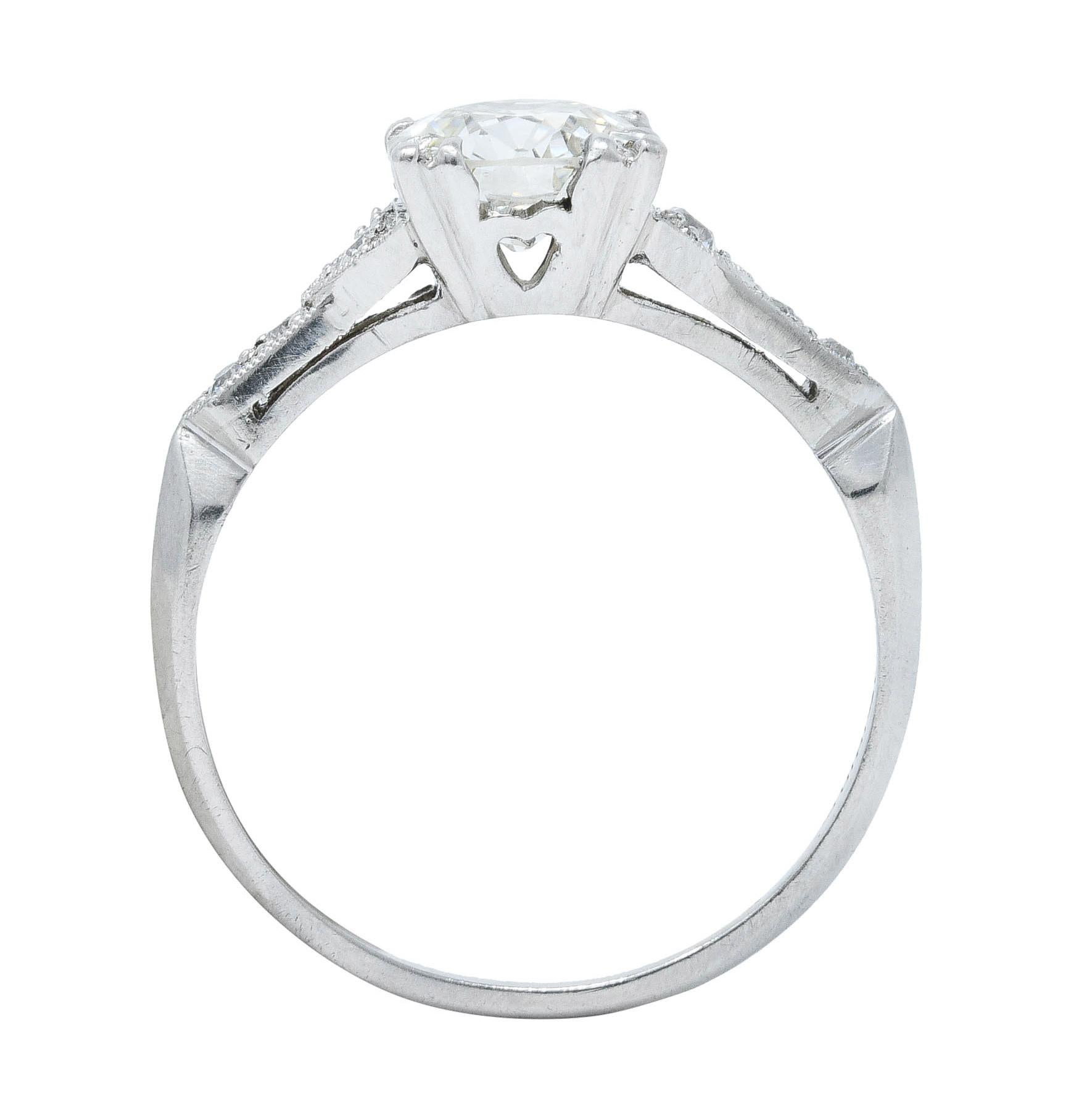 Art Deco 1.24 Carats Diamond Platinum Pointed Shoulder Engagement Ring GIA 2
