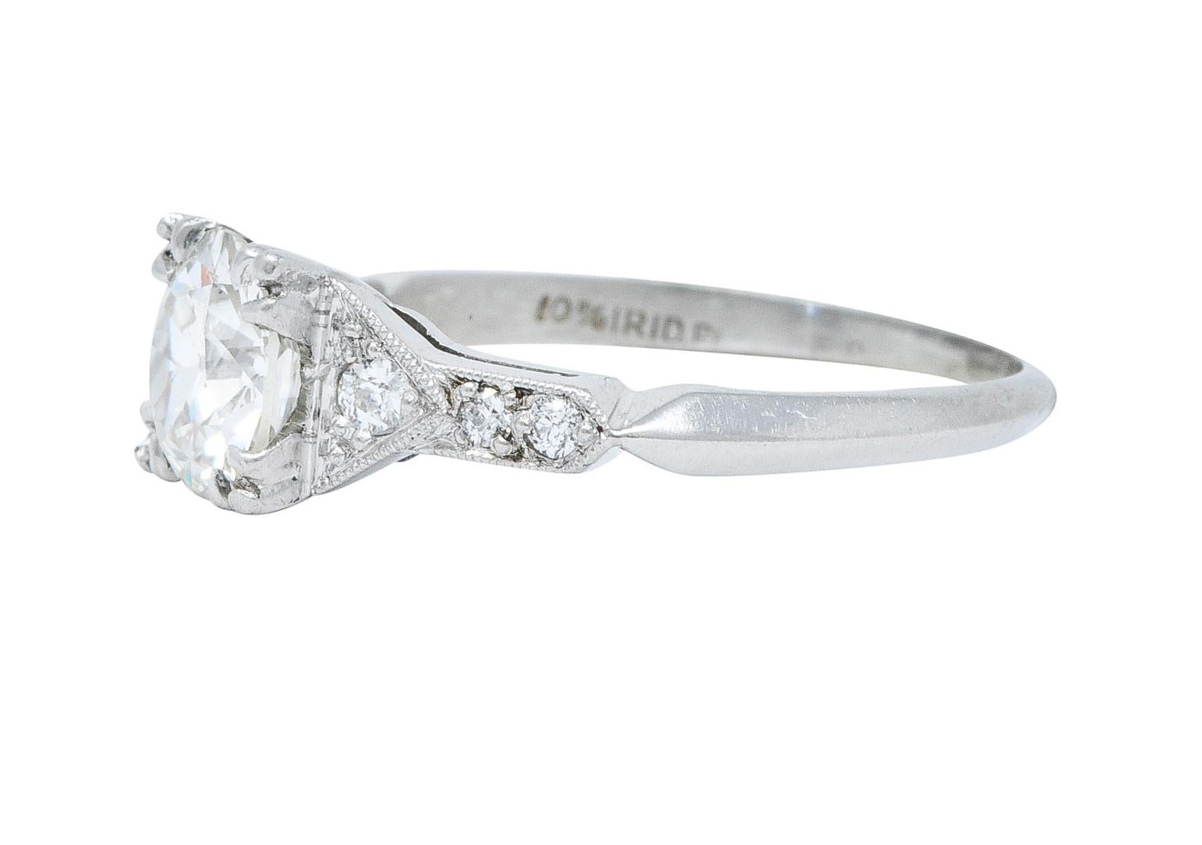 Old European Cut Art Deco 1.24 Carats Diamond Platinum Pointed Shoulder Engagement Ring GIA