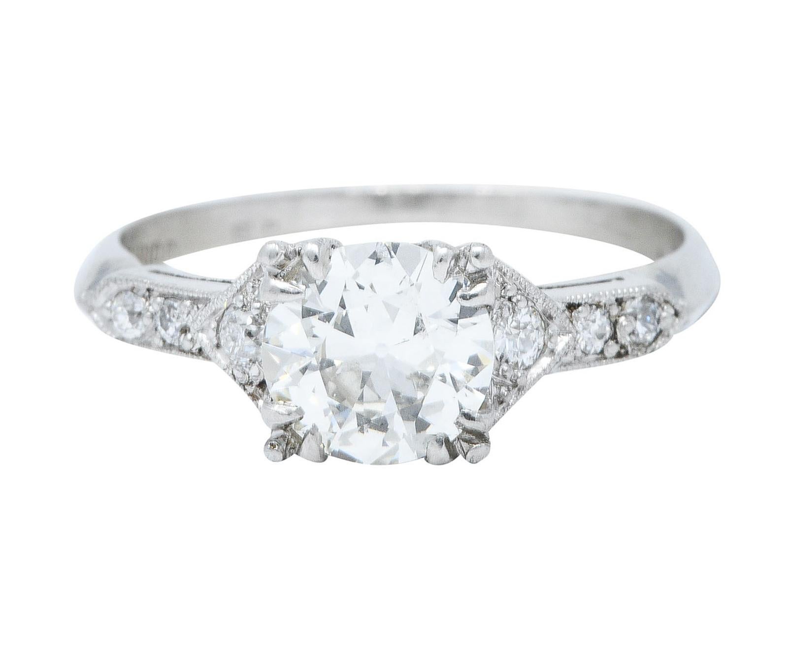 Art Deco 1.24 Carats Diamond Platinum Pointed Shoulder Engagement Ring GIA In Excellent Condition In Philadelphia, PA